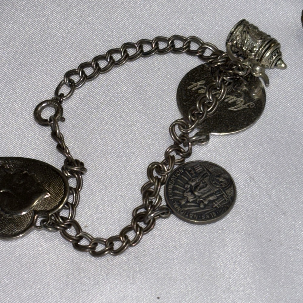 Vintage Sterling Silver Charm Bracelet Audrey Elks Stein Opening Lid